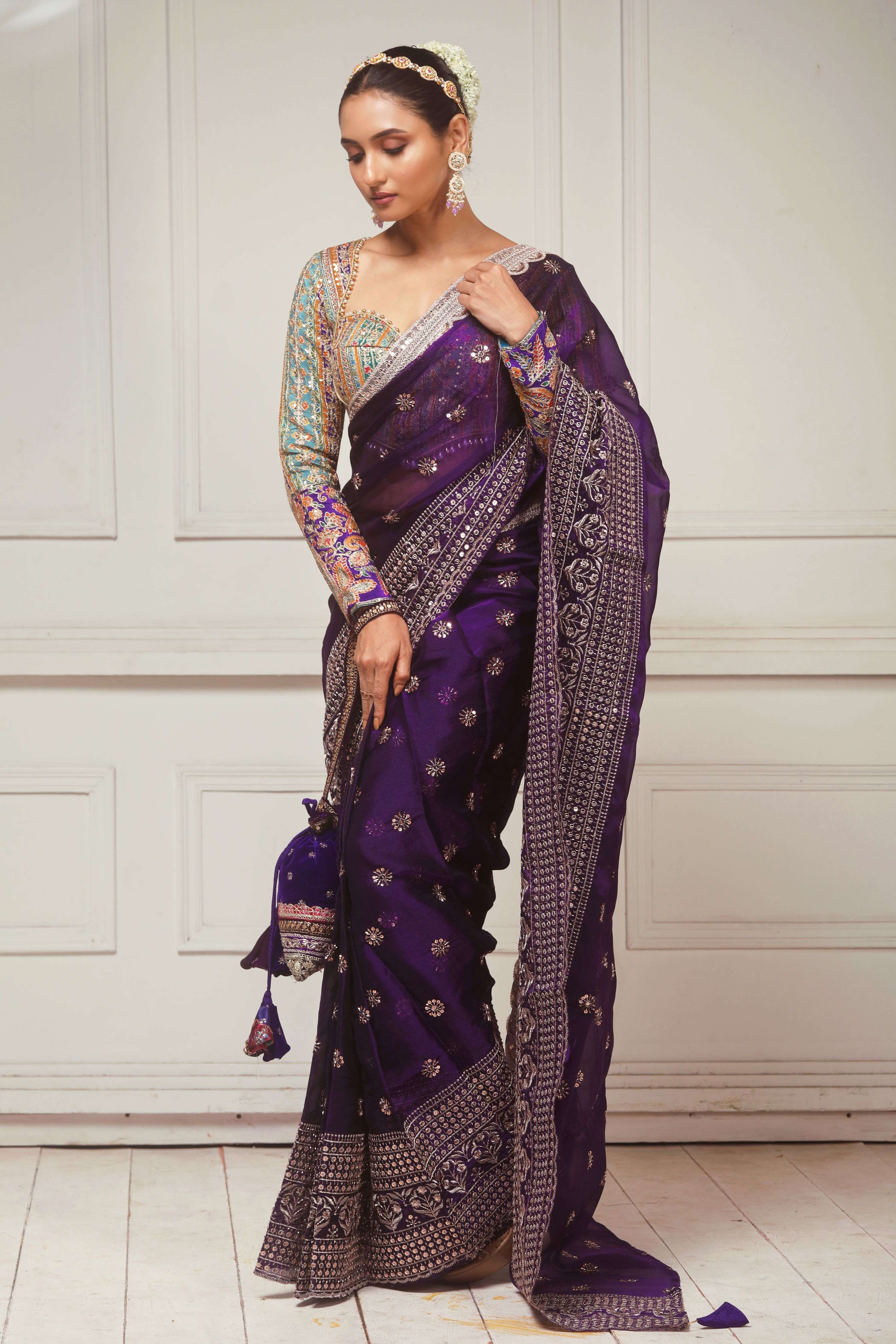 COSMIC POETRY SAREE WITH TEAL TEASE BLOUSE