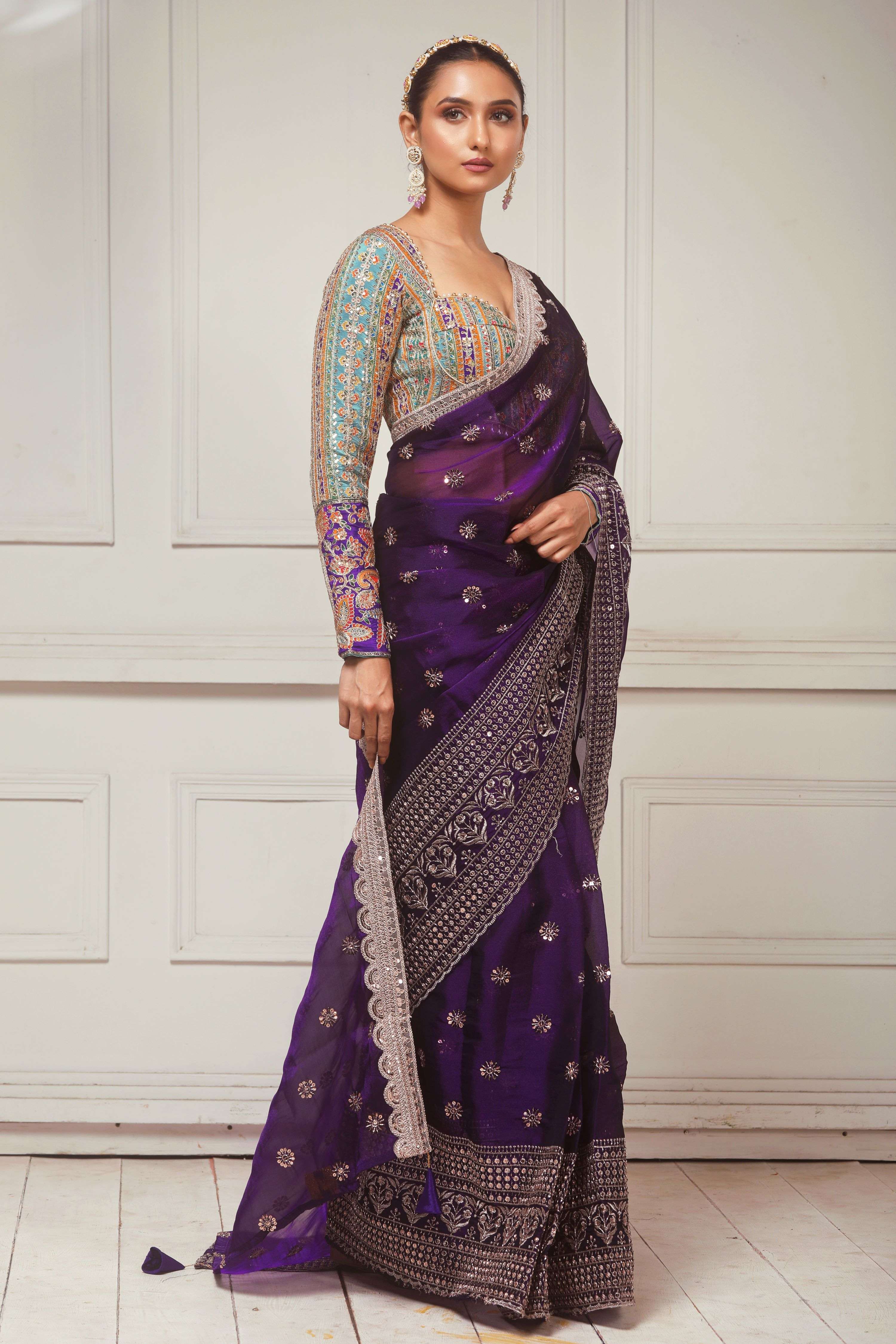 COSMIC POETRY SAREE WITH TEAL TEASE BLOUSE