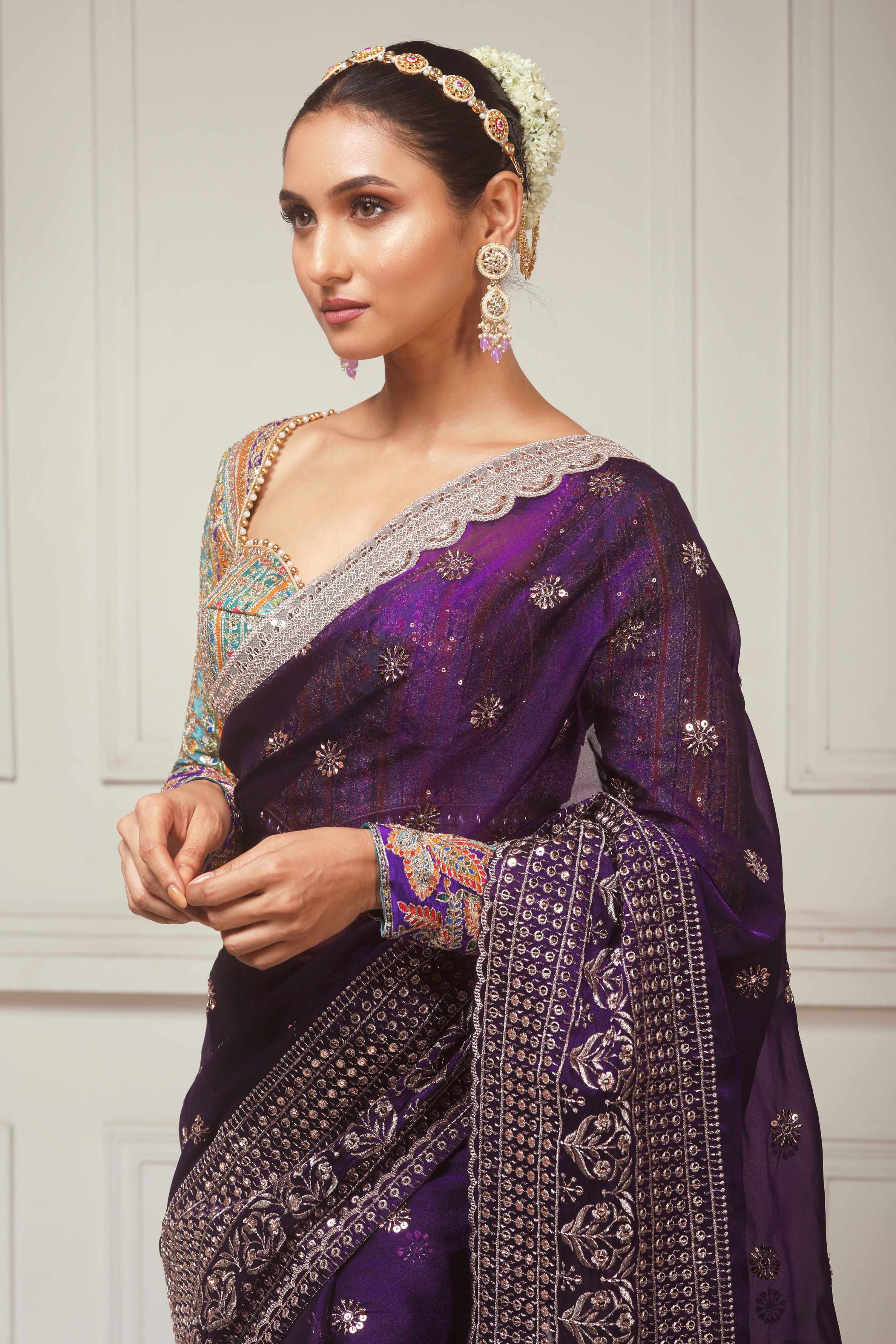 COSMIC POETRY SAREE WITH TEAL TEASE BLOUSE