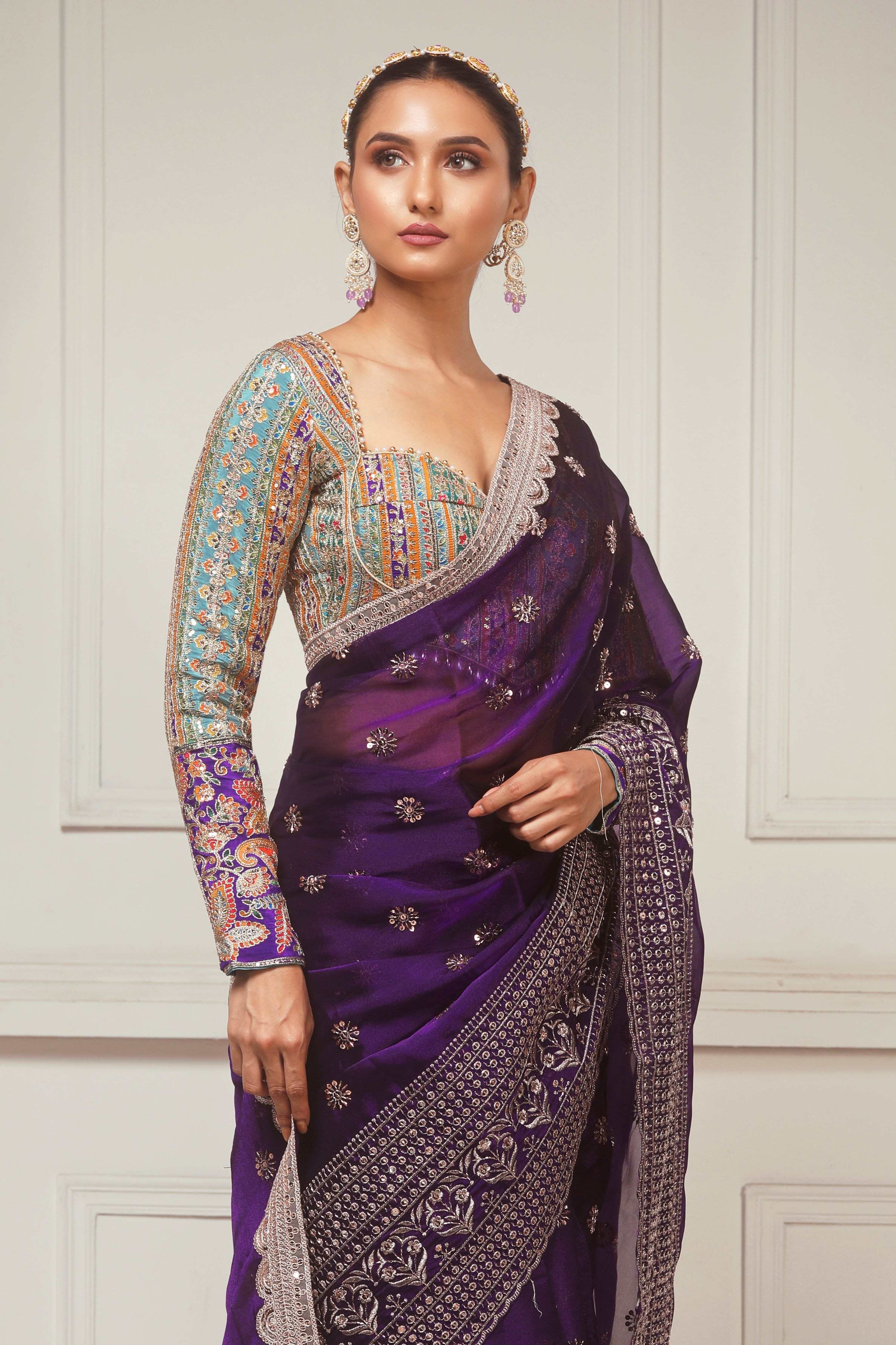 COSMIC POETRY SAREE WITH TEAL TEASE BLOUSE