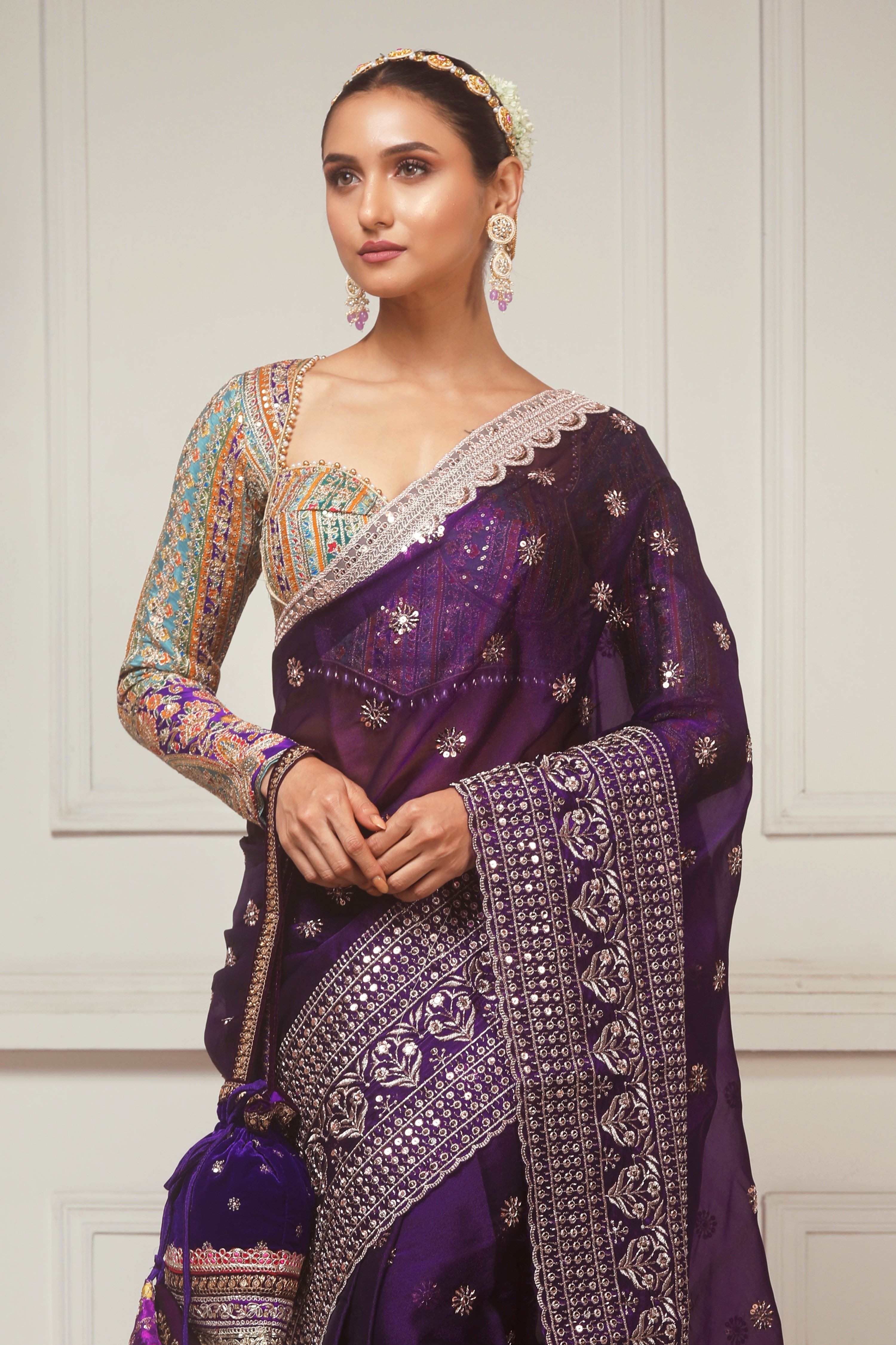 COSMIC POETRY SAREE WITH TEAL TEASE BLOUSE