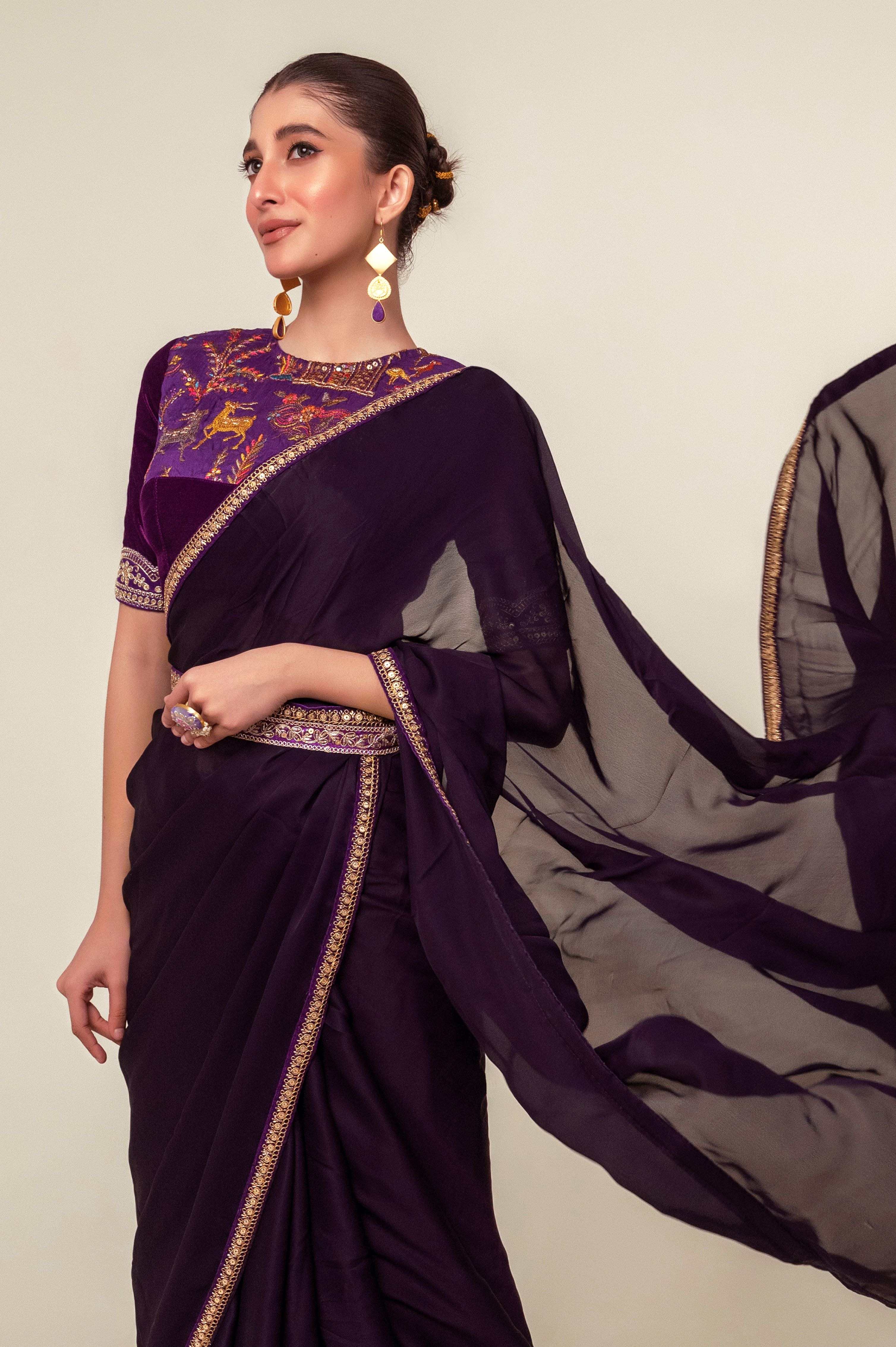 BOLD BLOOM SAREE WITH ROYAL HAZE BLOUSE