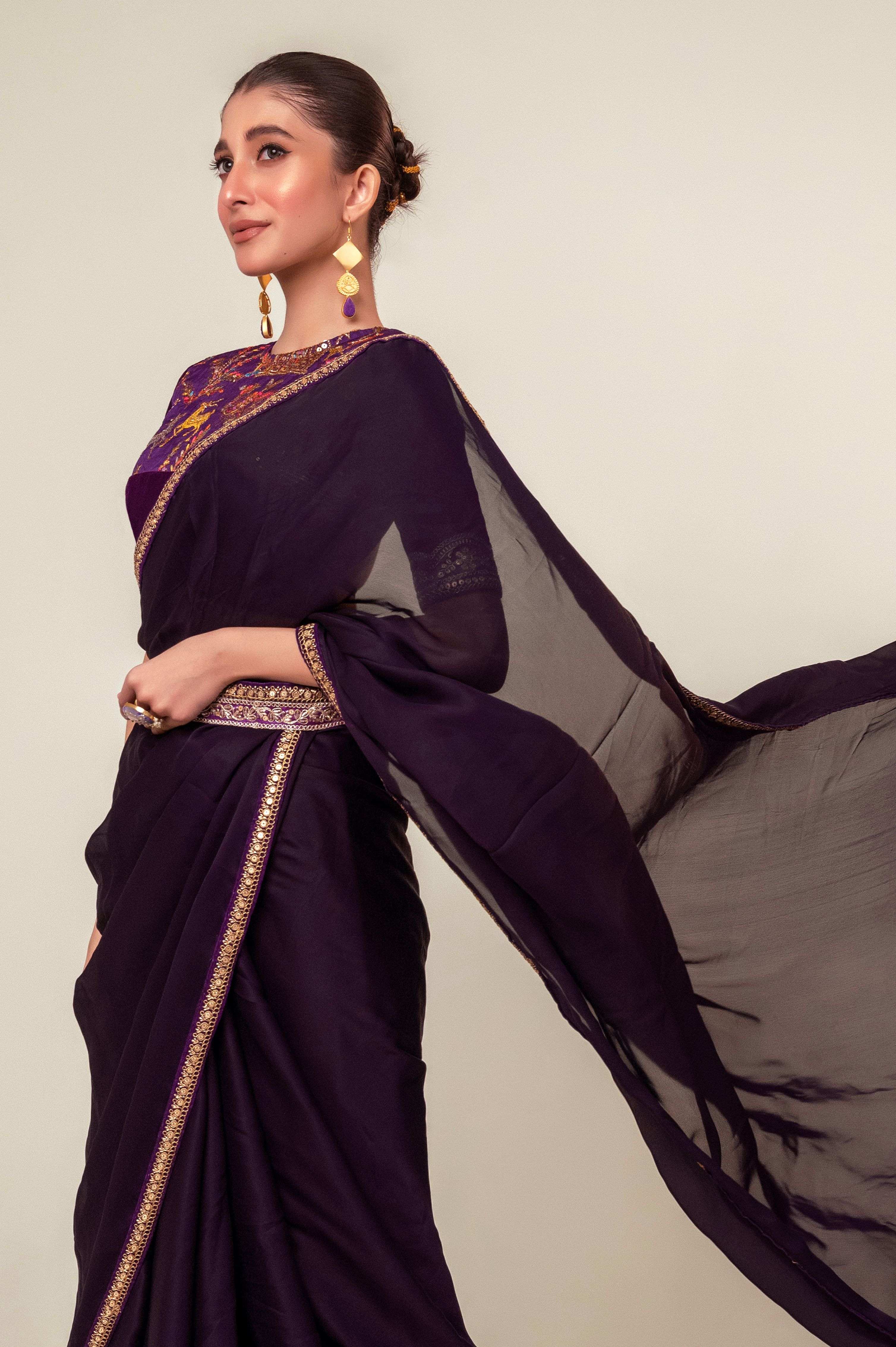 BOLD BLOOM SAREE WITH ROYAL HAZE BLOUSE