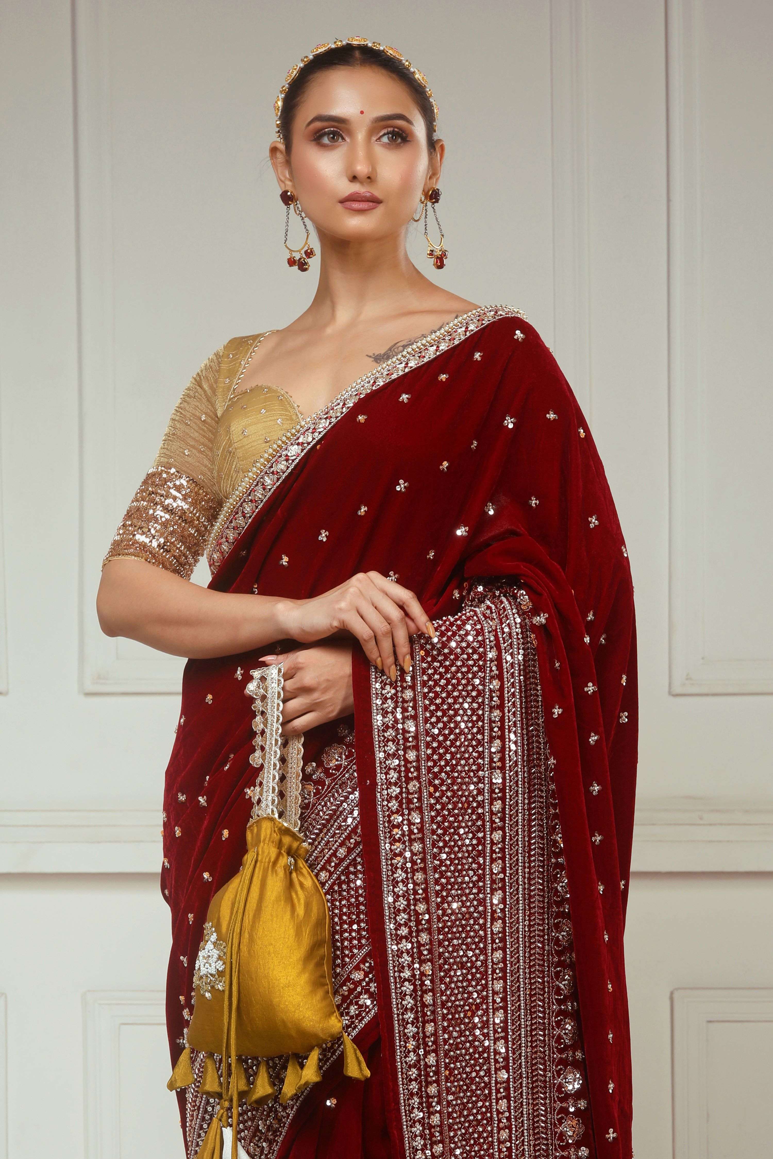 GARNET GRANDEUR SAREE WITH SUNKISSED DESIRE BLOUSE