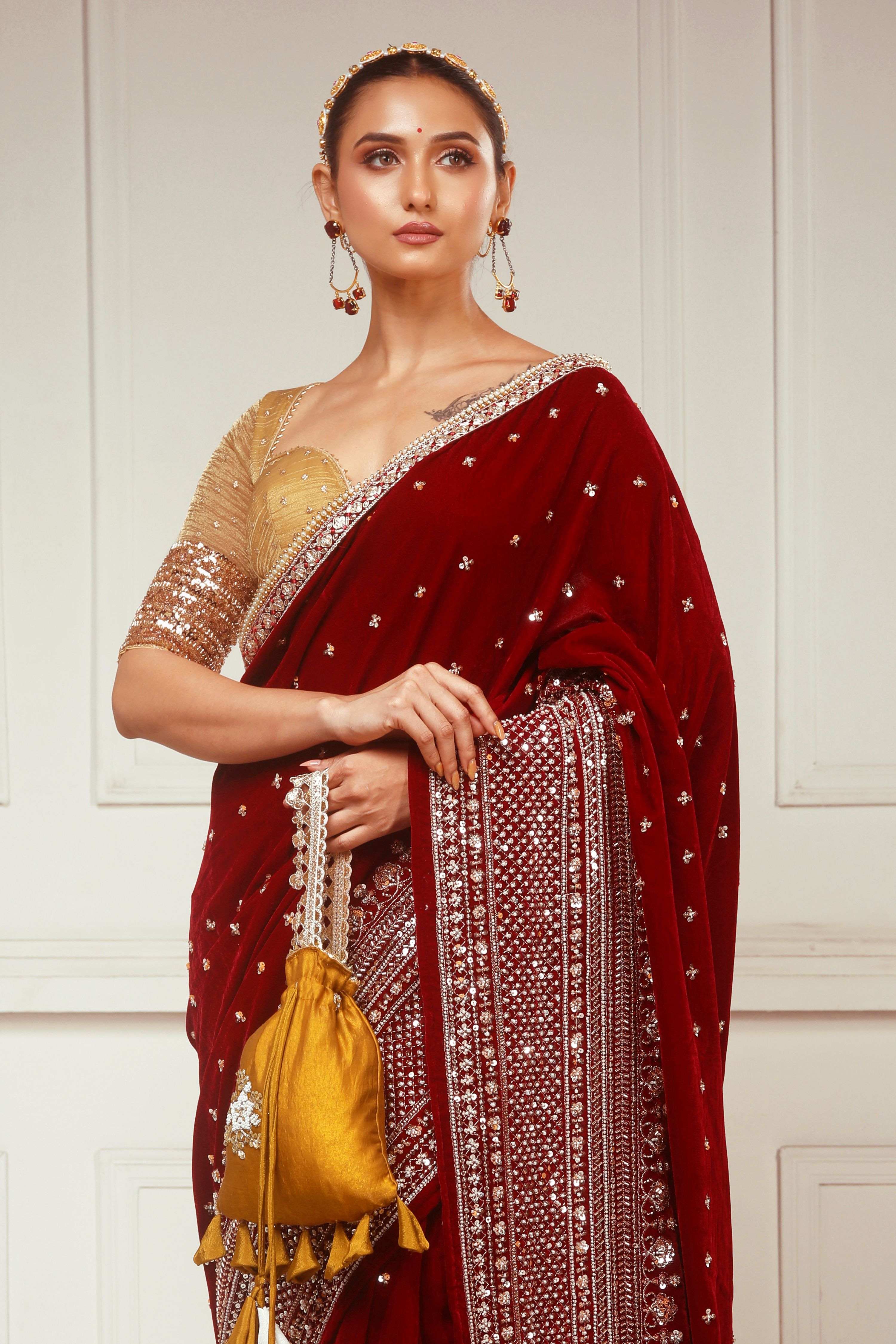 GARNET GRANDEUR SAREE WITH SUNKISSED DESIRE BLOUSE