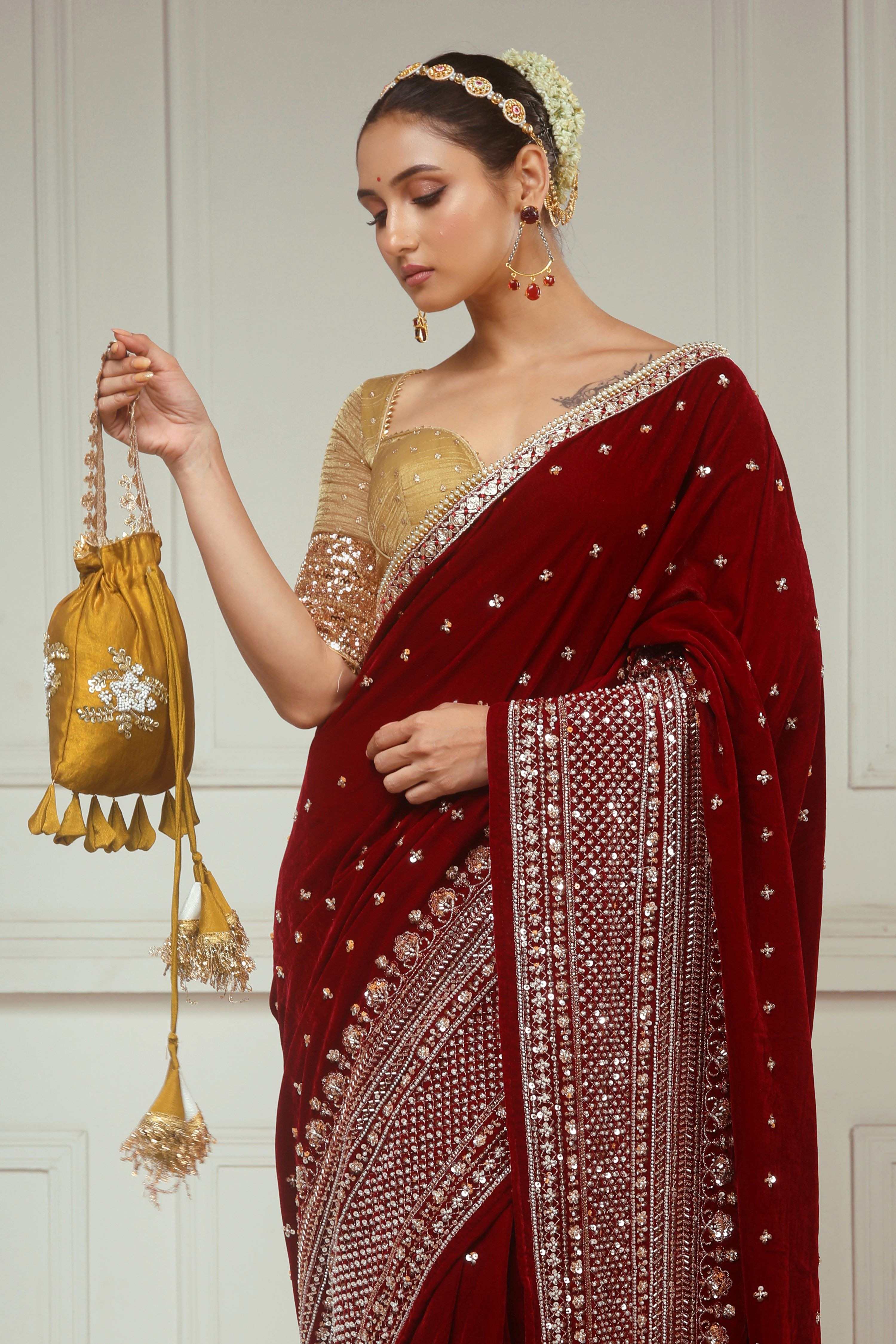 GARNET GRANDEUR SAREE WITH SUNKISSED DESIRE BLOUSE
