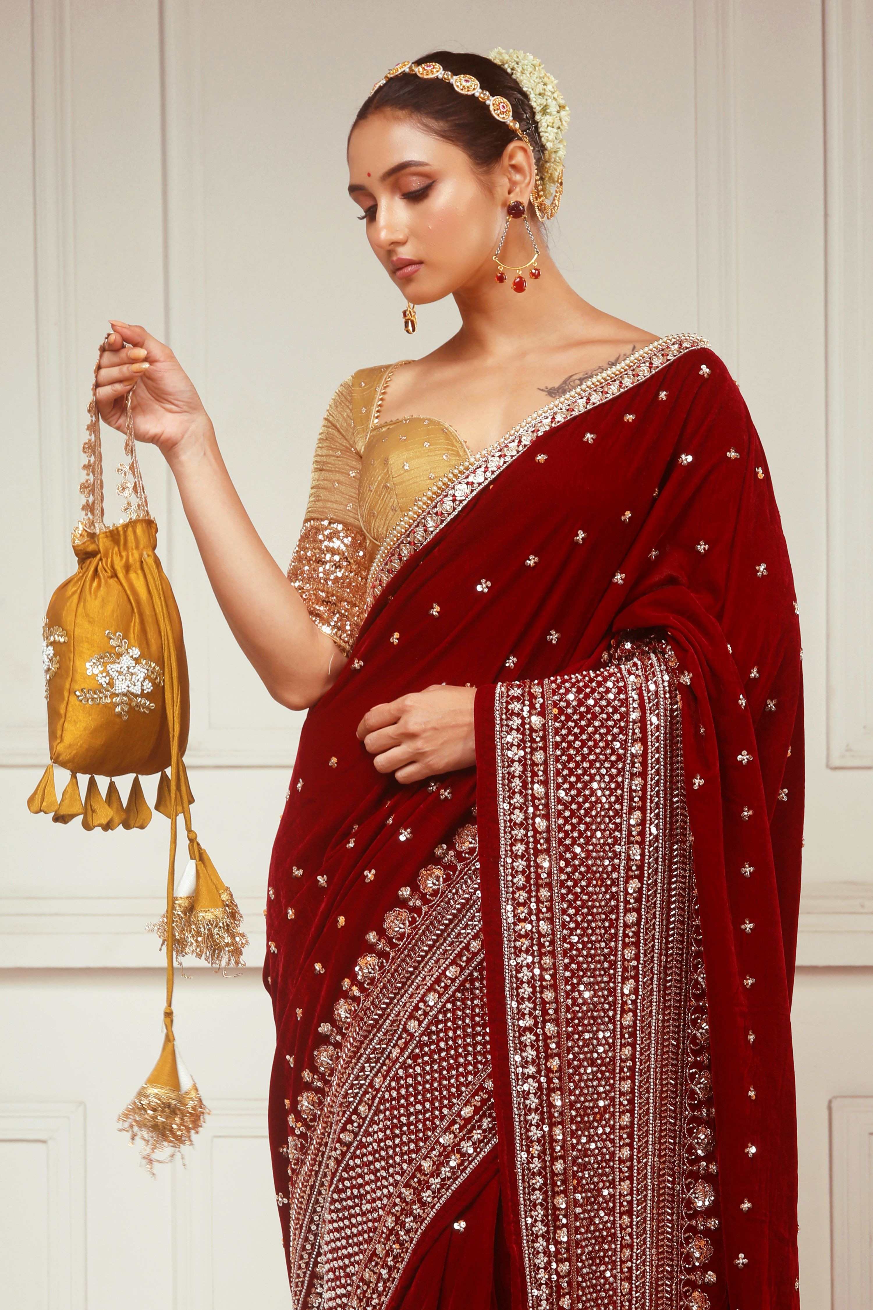 GARNET GRANDEUR SAREE WITH SUNKISSED DESIRE BLOUSE