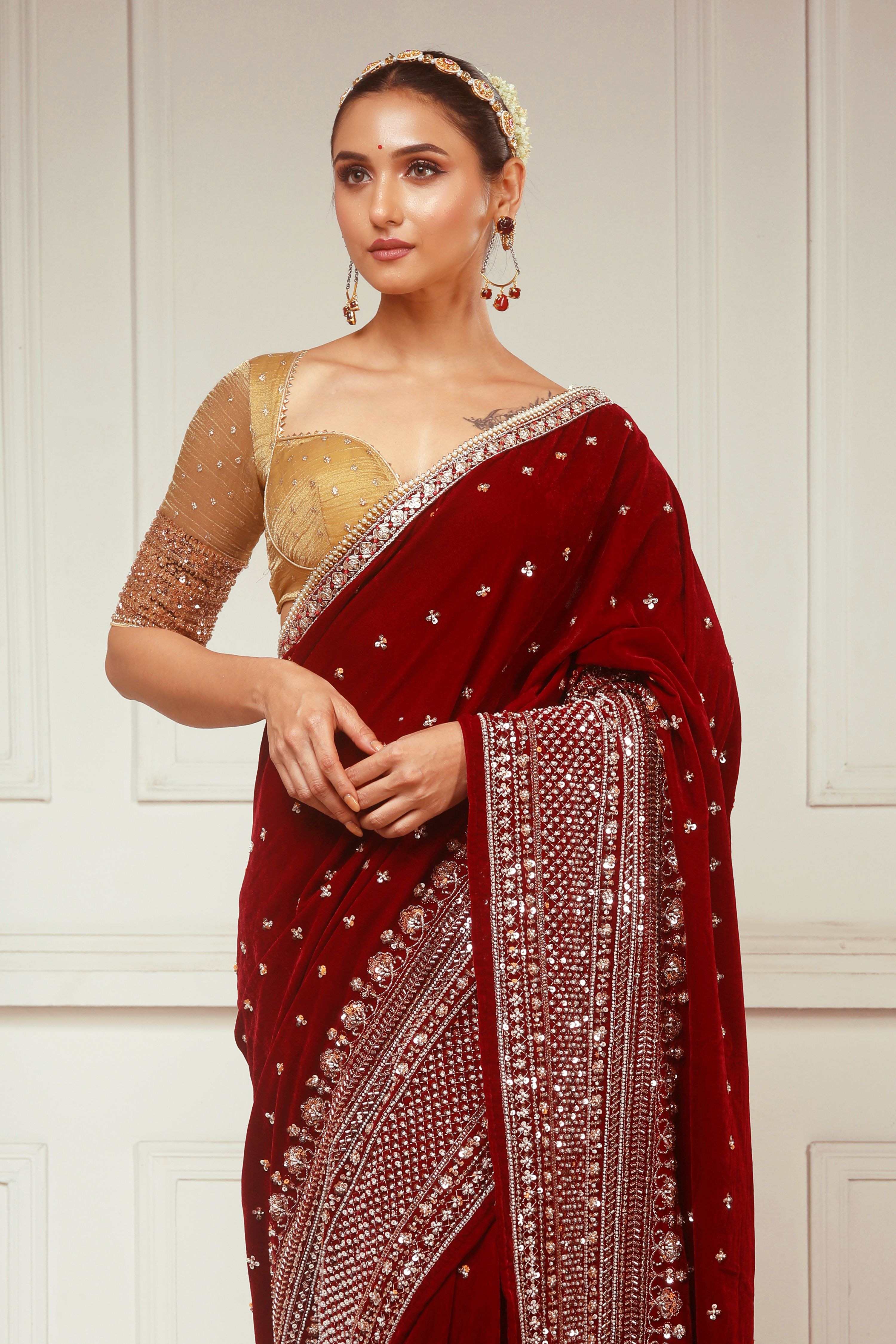 GARNET GRANDEUR SAREE WITH SUNKISSED DESIRE BLOUSE