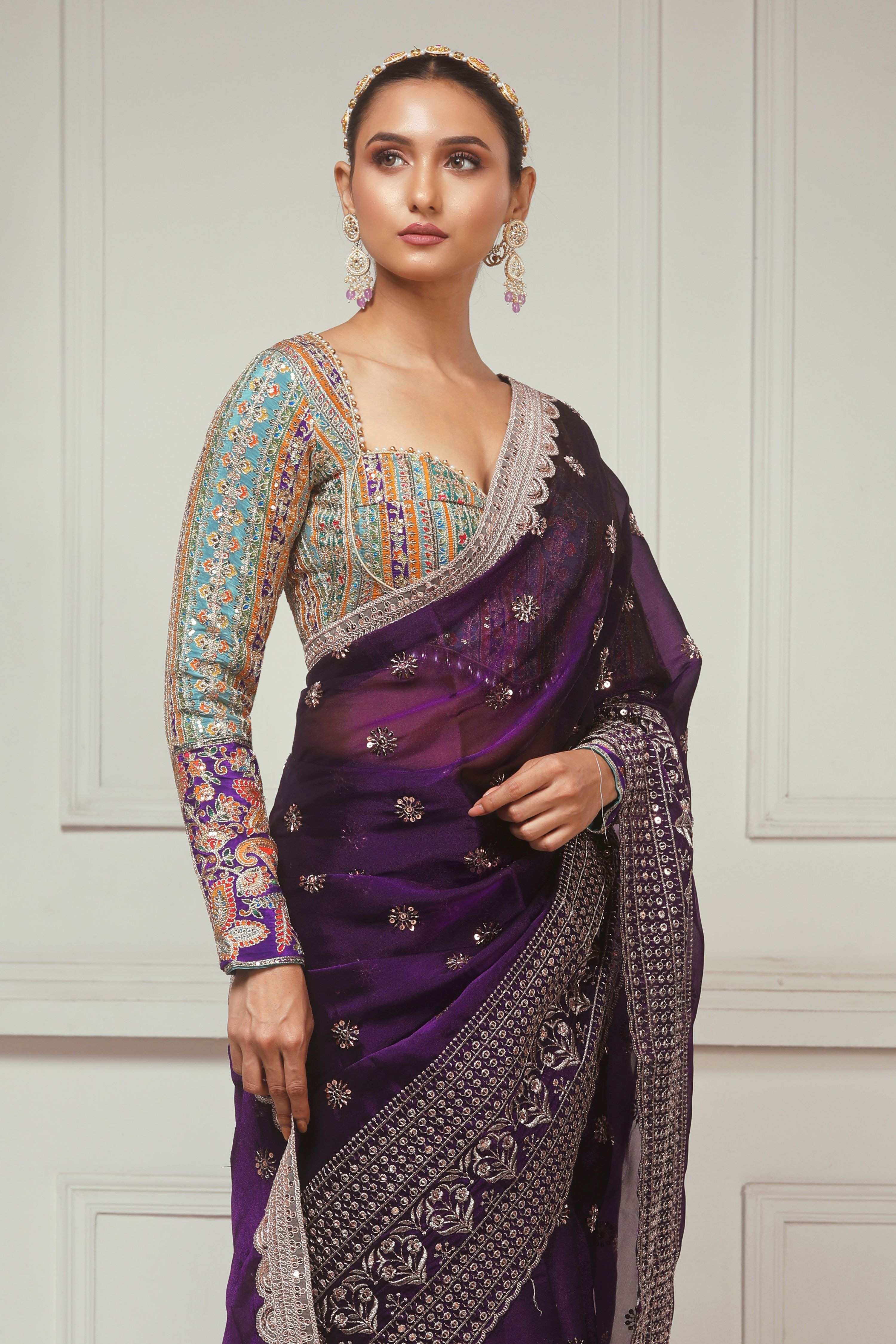 COSMIC POETRY SAREE WITH TEAL TEASE BLOUSE