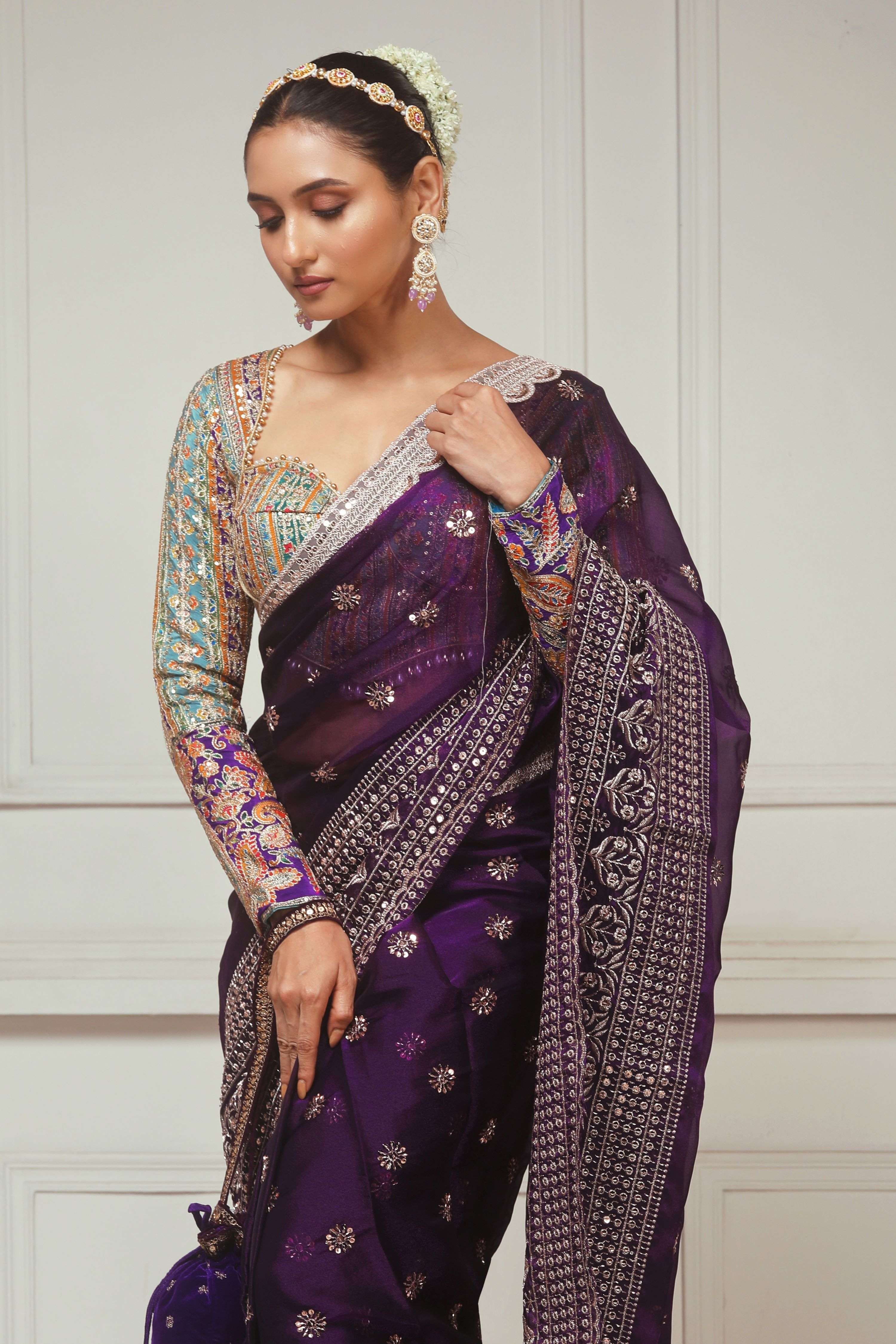 COSMIC POETRY SAREE WITH TEAL TEASE BLOUSE