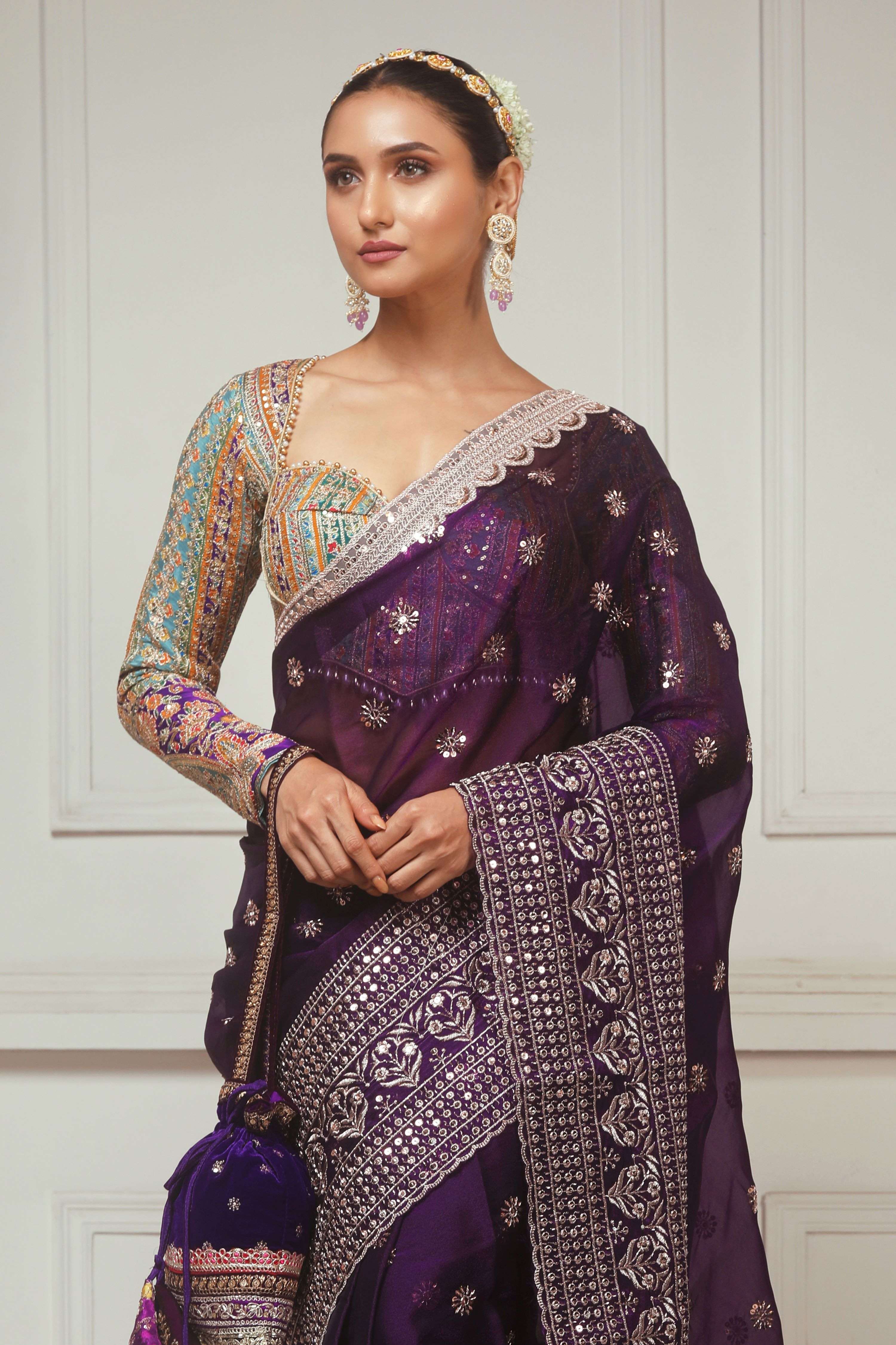 COSMIC POETRY SAREE WITH TEAL TEASE BLOUSE