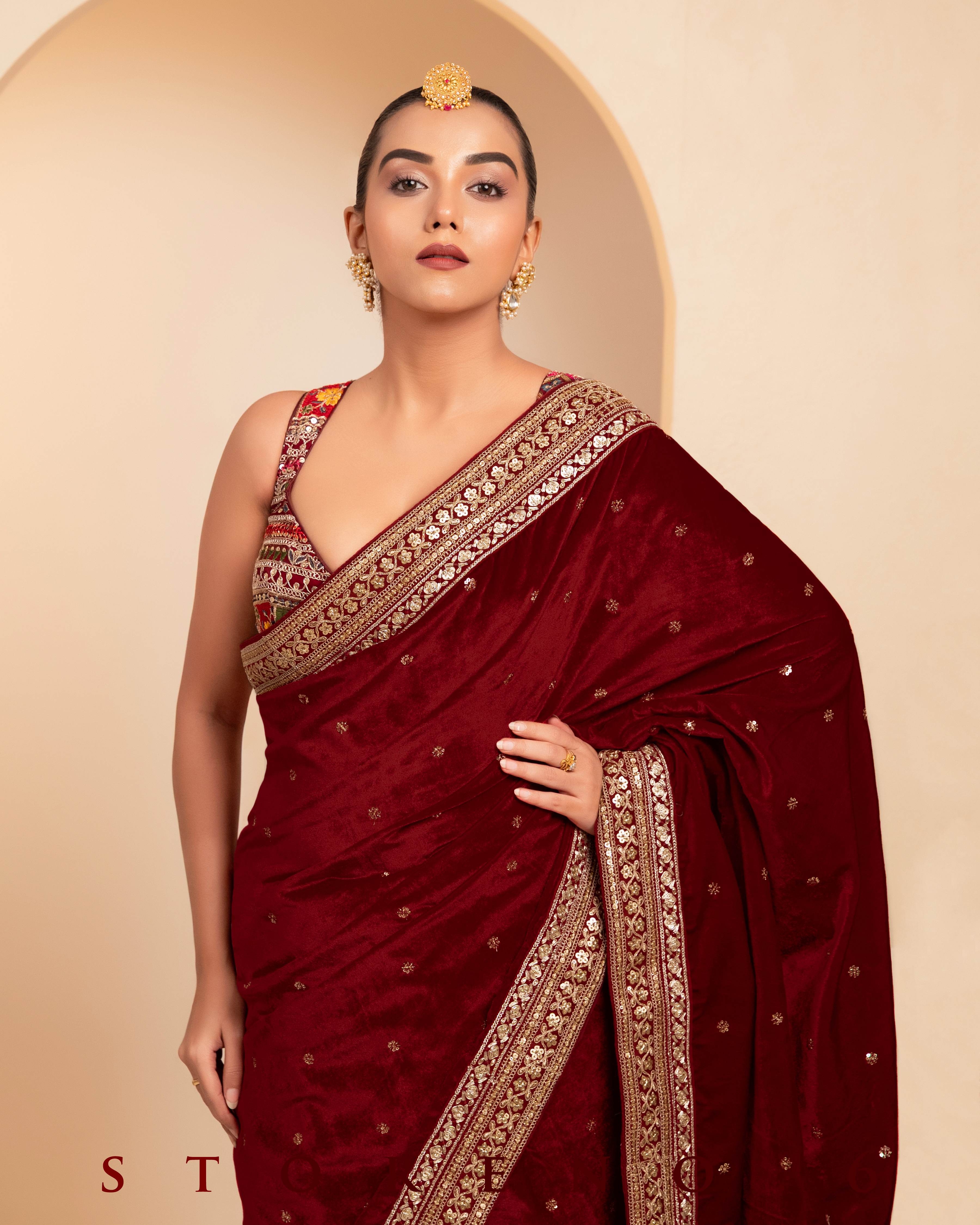 JAZZ JUBILEE SAREE WITH BERRY BLOCKBUSTER BLOUSE